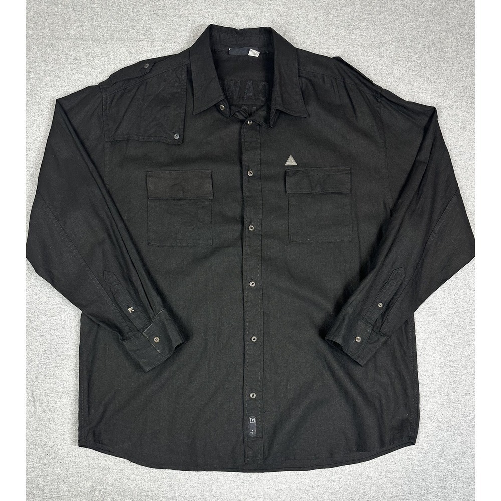 Rocawear Shirt Mens 3XL Black Linen Button Long Sleeve Epaulet Shooting Patch